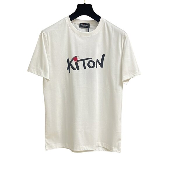White Crew Neck T-Shirt With Kiton Logo - Picture 1 of 7